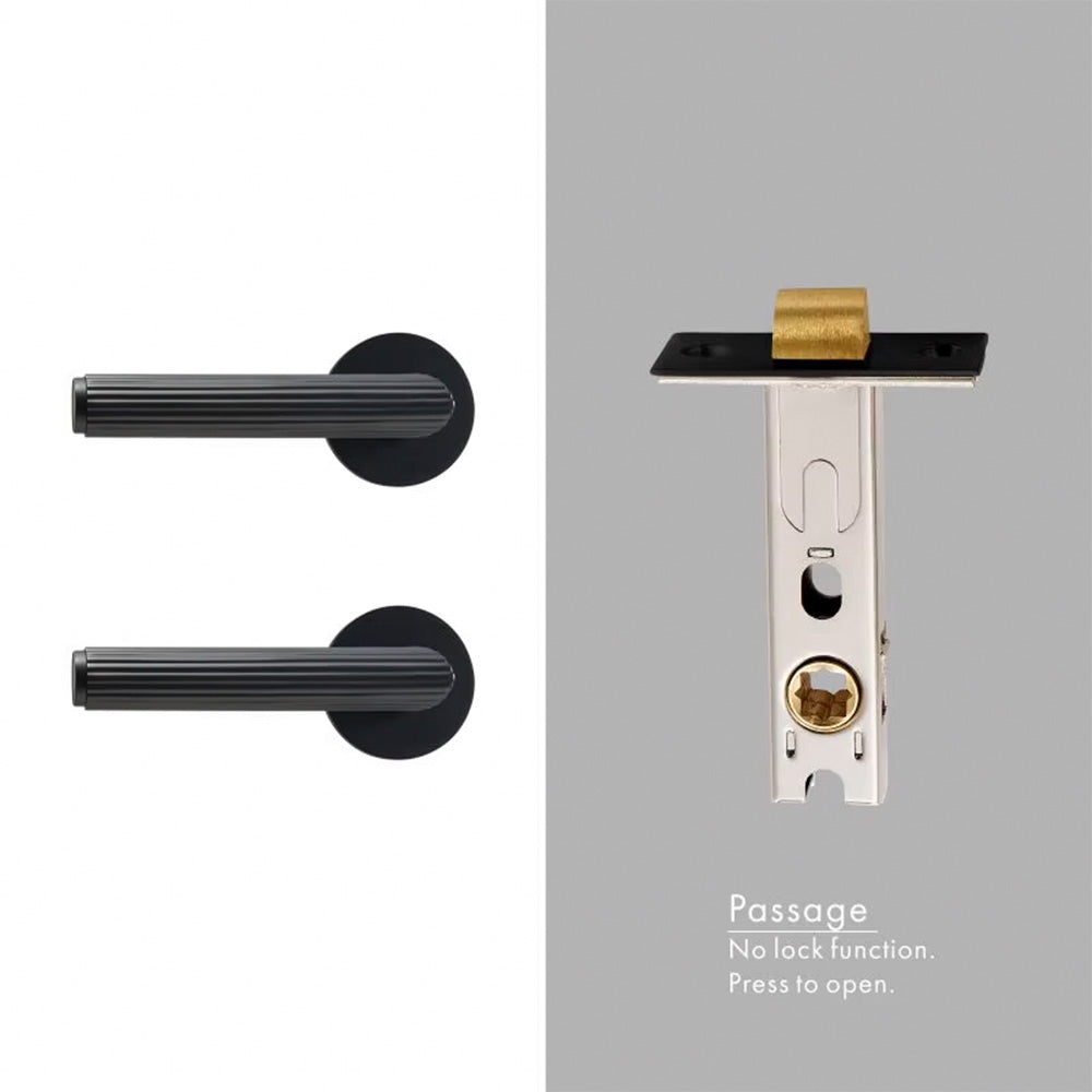 Dooroom Brass Door Lock Set Modern Stripe Matt Silver Interior Bedroom Bathroom Double Wood Door Lever Dummy Privacy Passage DOOROOM