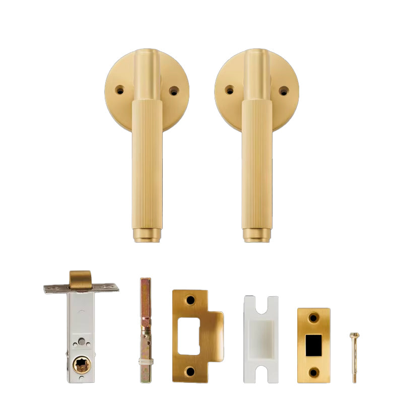Dooroom US Standard for 2-1/8" Hole Brass Privacy Passage Lock Set Stripe Lever Round Panel  Interior Door Closet Dummy Handle DOOROOM