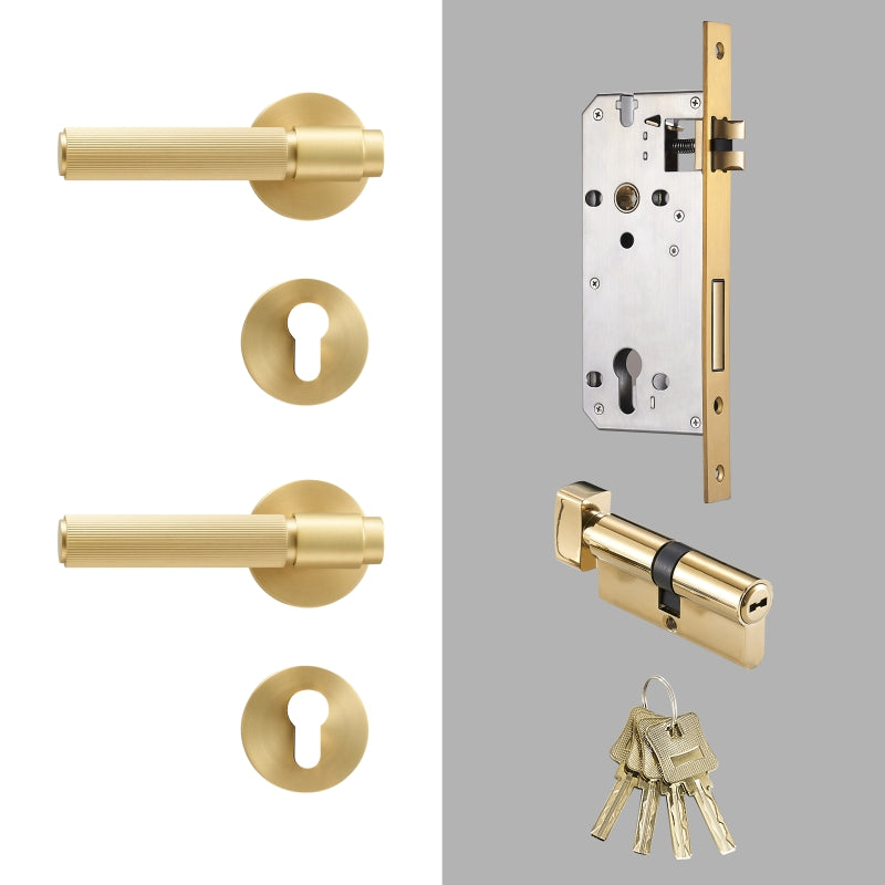 Dooroom Brass Door Lock Set Modern Stripe Shiny Gold Interior Bedroom Bathroom Double Wood Door Lever Dummy Privacy Passage DOOROOM
