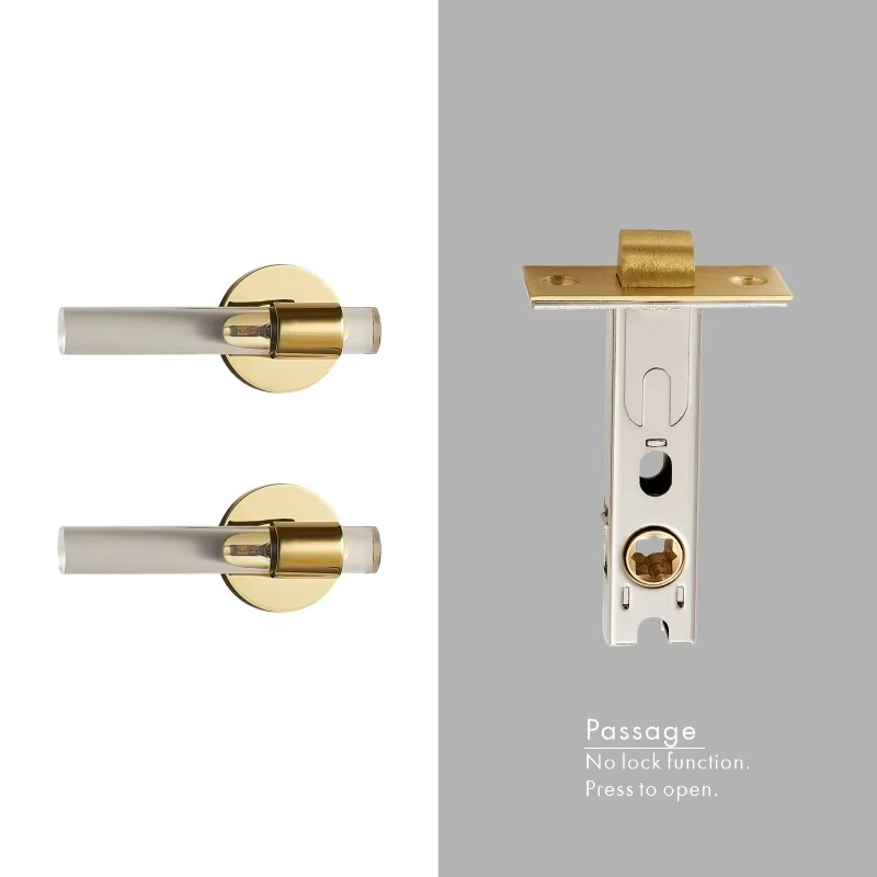 Dooroom Brass Acrylic Door Lock Set Modern Interior Bedroom Bathroom Double Wood Door Lever Set Dummy Privacy Passage Lock Set DOOROOM