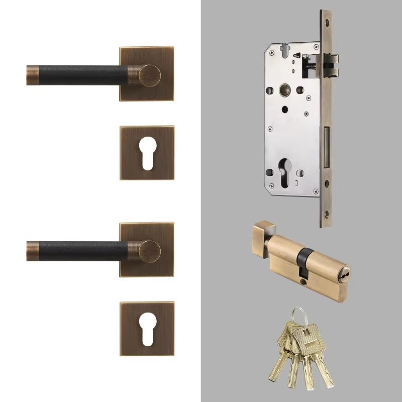 Dooroom Brass Door Lock Set Modern Replaceable Leather Interior Bedroom Bathroom Double Dummy Privacy Passage Door Lever Set DOOROOM