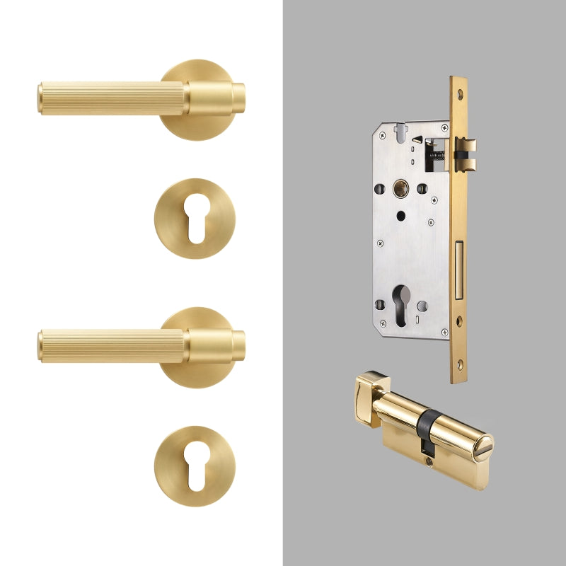Dooroom Brass Door Lock Set Modern Stripe Shiny Gold Interior Bedroom Bathroom Double Wood Door Lever Dummy Privacy Passage DOOROOM