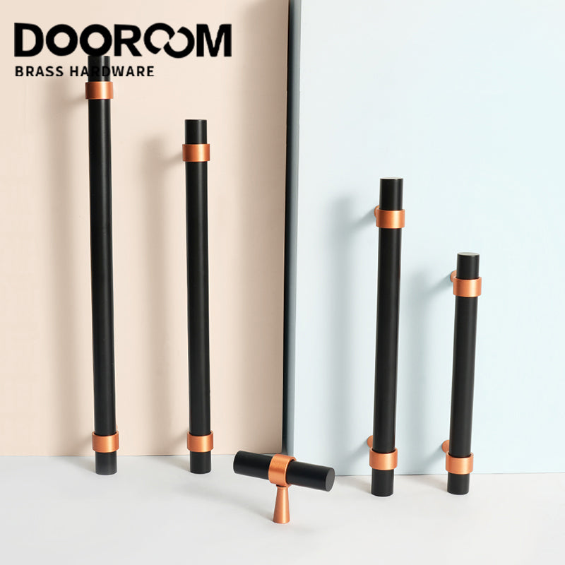 Dooroom Brass Furniture Handles Modern Copper Black Pulls Cupboard Wardrobe Dresser Shoe Box Drawer Cabinet Handles Knobs DOOROOM