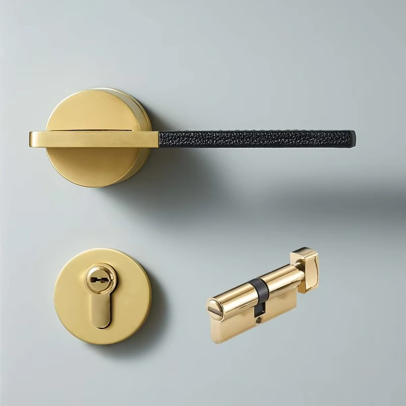 Dooroom Brass Leather Door Lock Set Black Brushed Nickel Bedroom Bathroom Double Wood Door Lever Set Dummy Privacy Passage DOOROOM