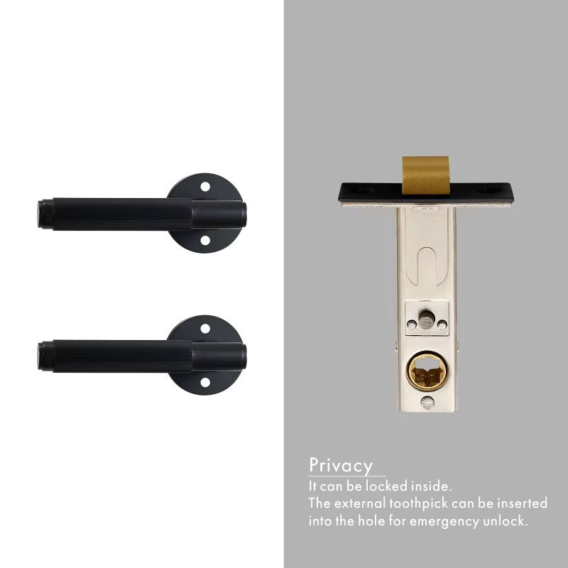 Dooroom Brass Mute Door Lock Set Modern Stripe Black Interior Bedroom Bathroom Wood Lever Dummy Handle DOOROOM
