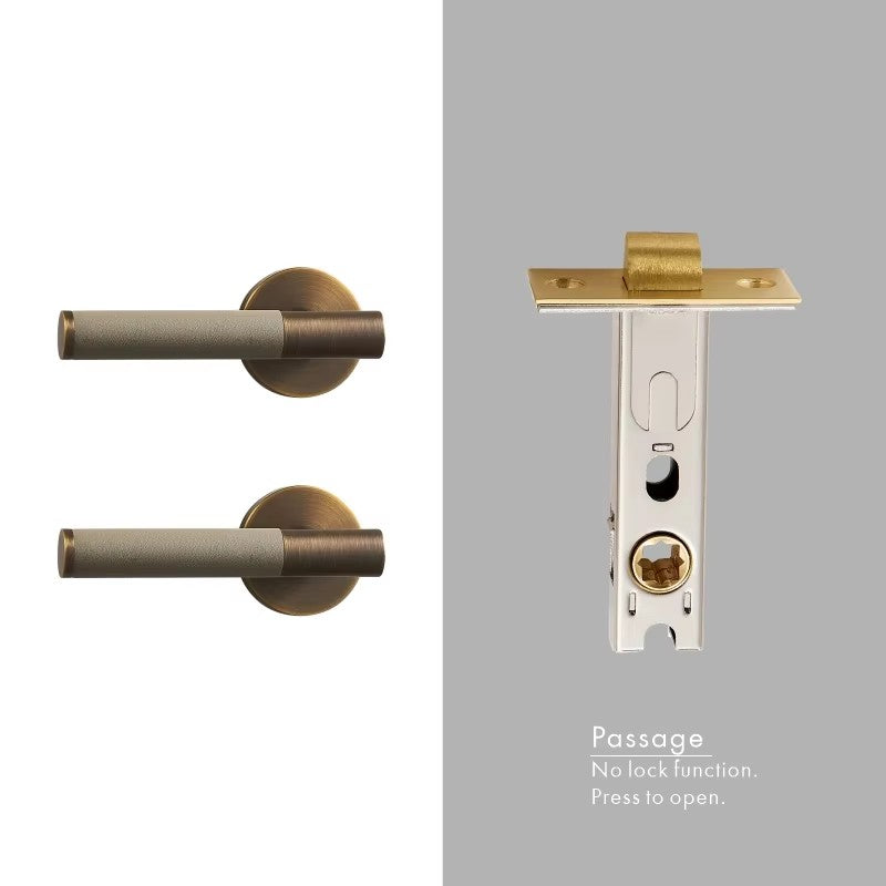 Dooroom Brass Leather Door Lock Set Modern Italian Style Interior Bedroom Bathroom Double Wood Door Lever Set Dummy Handle DOOROOM
