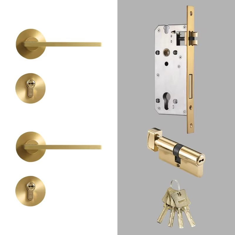 Dooroom Brass Door Lock Set Modern Simple European Interior Bedroom Bathroom Double Wood Door Lever Set Dummy Handle Knob DOOROOM