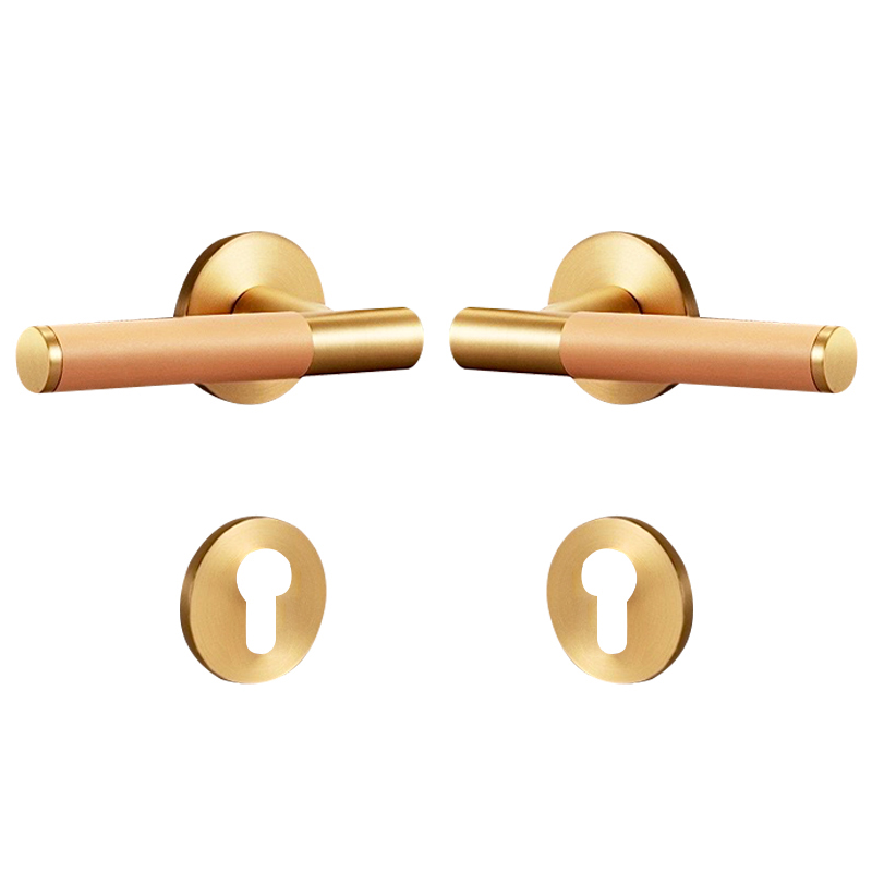 Dooroom Brass Leather Door Lock Set Modern Italian Interior Modern Bedroom Bathroom Double Wood Door Lever Set Dummy Handle DOOROOM