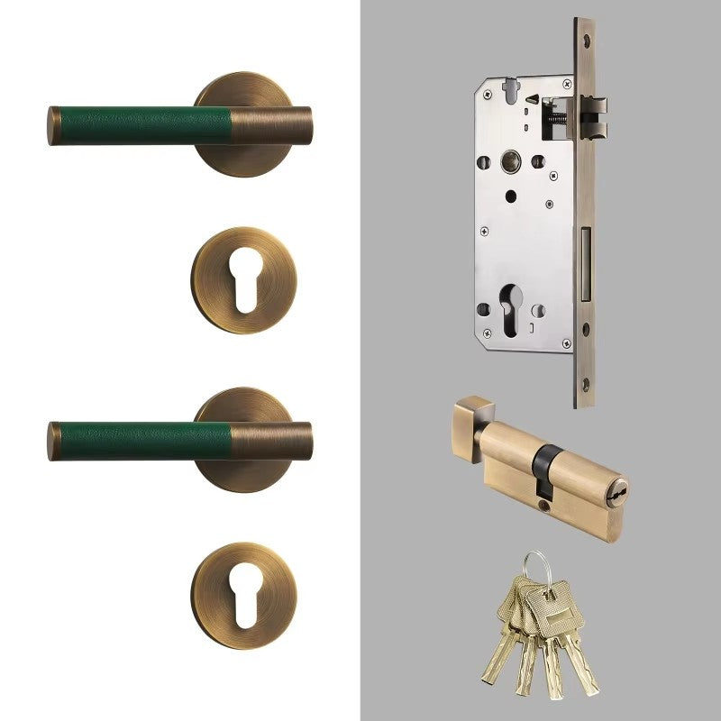 Dooroom Brass Leather Door Lock Set Modern Italian Style Interior Bedroom Bathroom Double Wood Door Lever Set Dummy Handle DOOROOM