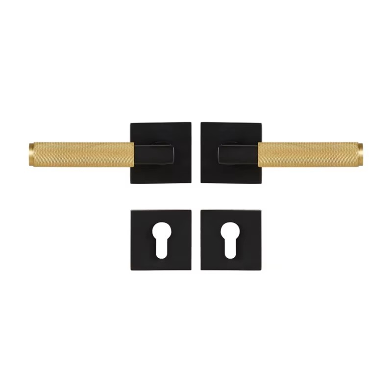 Dooroom Knurled Brass Door Lock Set Modern Interior Bedroom Bathroom Double Wood Door Lever Set Dummy Privacy Passage Lock DOOROOM