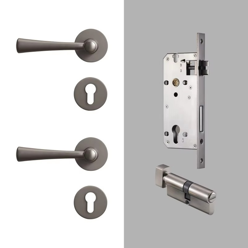 Dooroom Brass Door Lock Set Modern Light Luxury Interiror Bedroom Bathroom Double Wood Door Lever Set Dummy Handle Knob DOOROOM