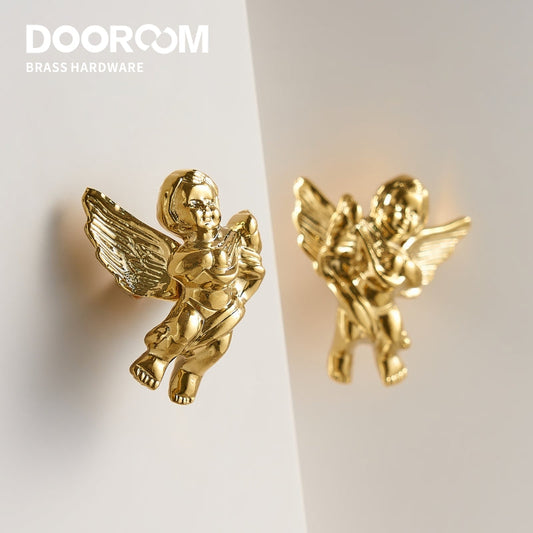 Dooroom Brass Furniture Handles Angel Decorative Shiny Chrome PVD Gold Knobs Cupboard Wardrobe Dresser Drawer Cabinet Pulls DOOROOM