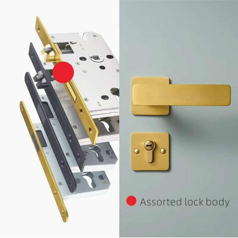Dooroom Brass Door Lever Ultra-thin Mute Modern Black Gold Interior Bedroom Bathroom Wood Door Lock Set Split Handle Knob DOOROOM