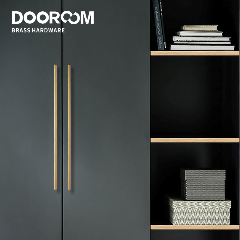 Dooroom Brass Long Furniture Handles Knurled Wardrobe Dresser Cupboard Cabinet Drawer Refrigerator Door Pulls Knobs DOOROOM
