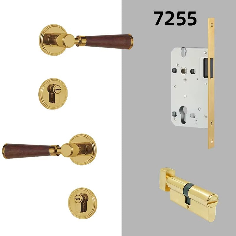 Dooroom Brass Door Lock Set Modern Walnut Wood Simplicity Trapezoid Light Luxury Wooden Door Handles Furniture Bedroom Door Lock DOOROOM