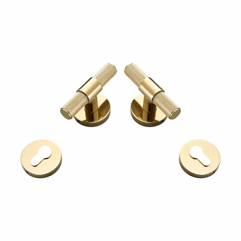Dooroom Brass Door Lever Set Modern Knurled T-bar Interior Bedroom Bathroom Double Wood Door Lock Set Dummy Knob Hidden Door DOOROOM
