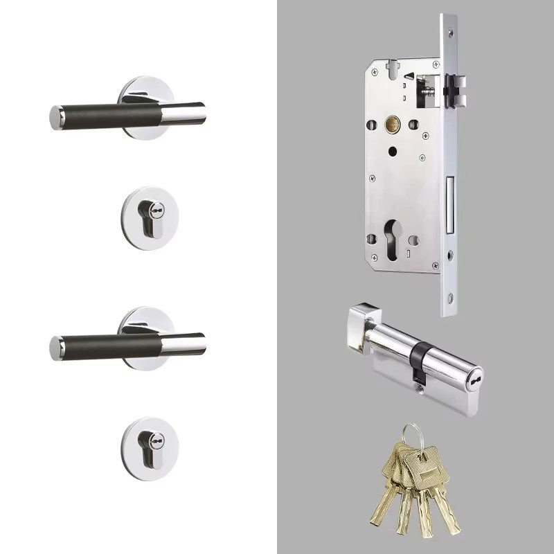 Dooroom Brass Leather Door Lock Set Modern Italian Style Black Leather Bedroom Bathroom Double Wood Door Lever Set Dummy Handles DOOROOM
