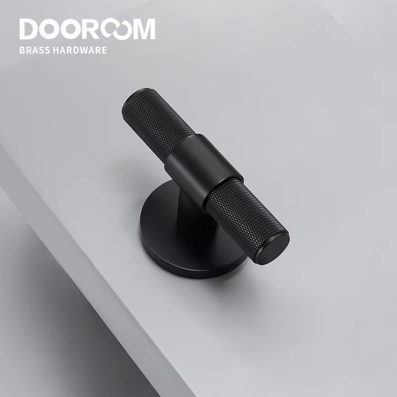 Dooroom Brass Door Lever Set Modern Knurled T-bar Interior Bedroom Bathroom Double Wood Door Lock Set Dummy Knob Hidden Door DOOROOM