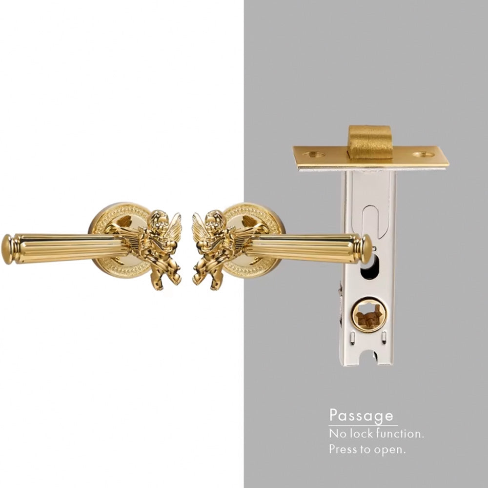 Dooroom Brass Door Lever Set Shiny Gold Bright Chrome Angel Interior Bedroom Bathroom Double Wood Door Lever Dummy Passage DOOROOM