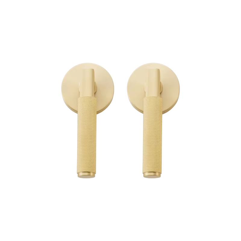 Dooroom US Standard For 2-1/8" Hole Brass Knurled Lever Privacy Door Lock Passage Set  Round Rose 65mm Dummy Closet Handle DOOROOM