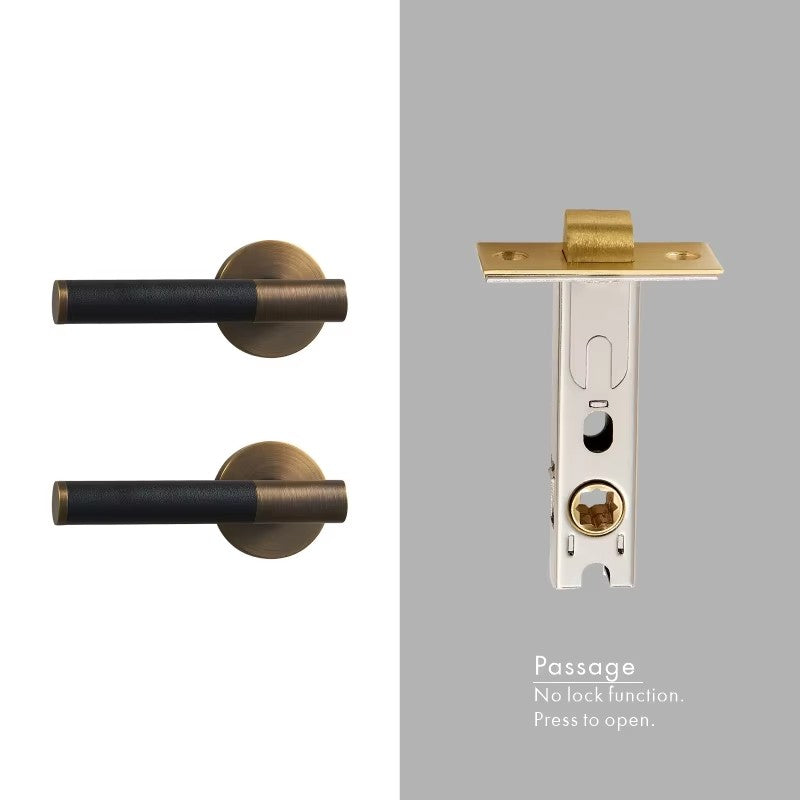 Dooroom Brass Leather Door Lock Set Modern Italian Style Interior Bedroom Bathroom Double Wood Door Lever Set Dummy Handle DOOROOM