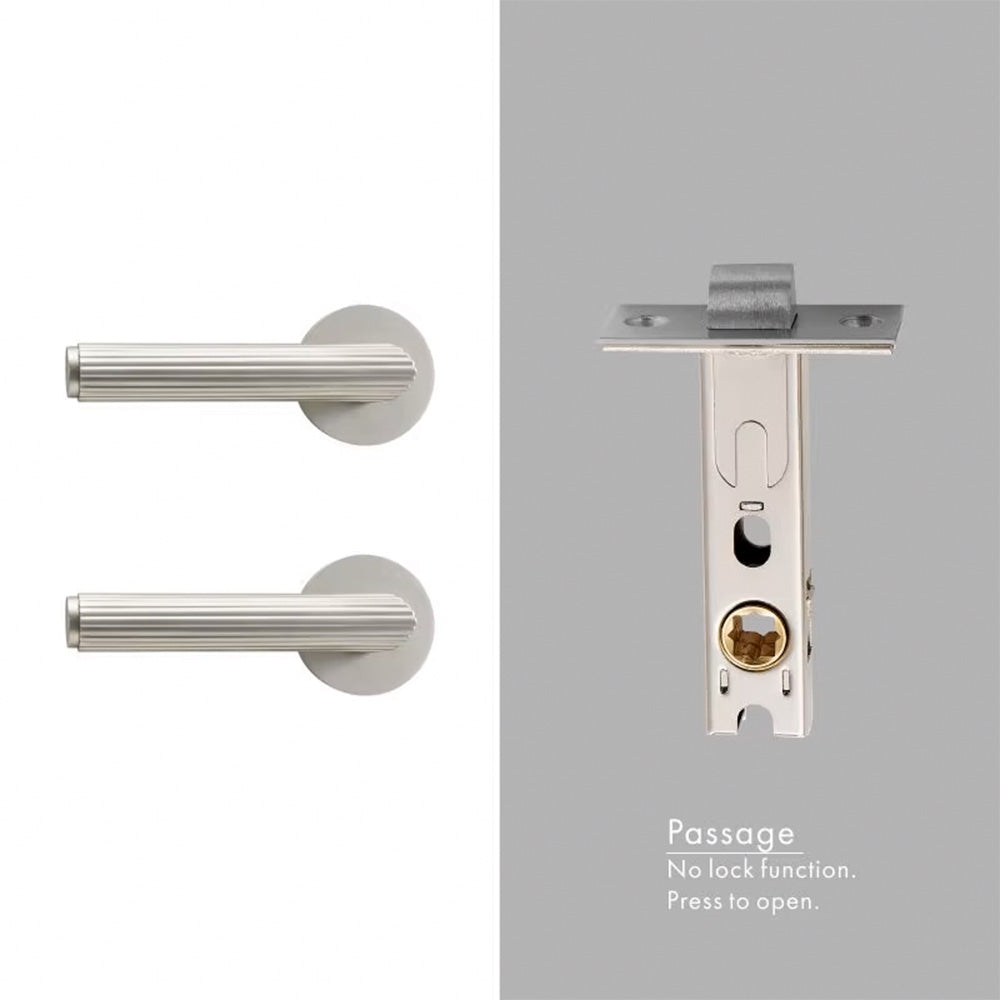Dooroom Brass Door Lock Set Modern Stripe Matt Silver Interior Bedroom Bathroom Double Wood Door Lever Dummy Privacy Passage DOOROOM