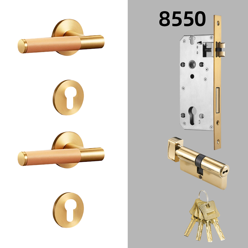Dooroom Brass Leather Door Lock Set Modern Italian Interior Modern Bedroom Bathroom Double Wood Door Lever Set Dummy Handle DOOROOM