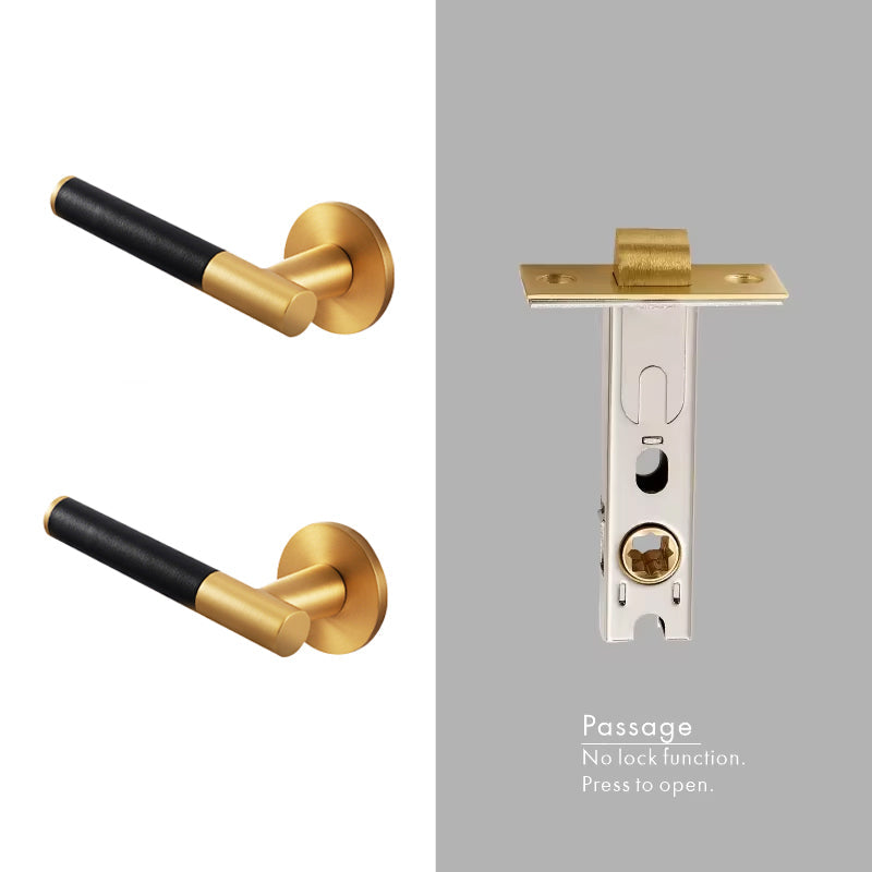 Dooroom Brass Leather Door Lock Set Modern Italian Interior Modern Bedroom Bathroom Double Wood Door Lever Set Dummy Handle DOOROOM