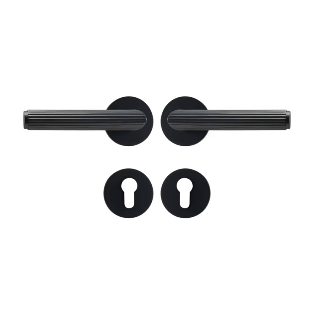 Dooroom Brass Door Lock Set Modern Stripe Matt Silver Interior Bedroom Bathroom Double Wood Door Lever Dummy Privacy Passage DOOROOM