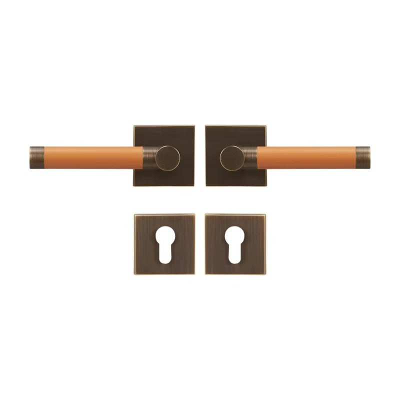 Dooroom Brass Door Lock Set Modern Replaceable Leather Interior Bedroom Bathroom Double Dummy Privacy Passage Door Lever Set DOOROOM