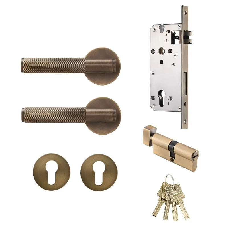 Dooroom Brass Door Lever Set Knurled Privacy Passage Dummy Thumbturn Lock Handle Set Knurled Hardware DOOROOM