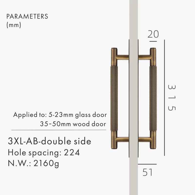 Dooroom Brass Knurled Door Handles Double Door Wood Door Shower Room Single Side Double Side Matt Gold Black Antique Brass Pulls DOOROOM