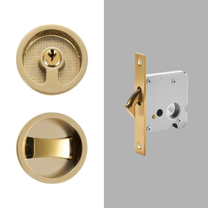 Dooroom Brass Sliding Door Handle Door Lock Set Kitchen Bathroom Wood Door Modern Inlaid Super Thin Shiny PVD Gold Matt Black DOOROOM