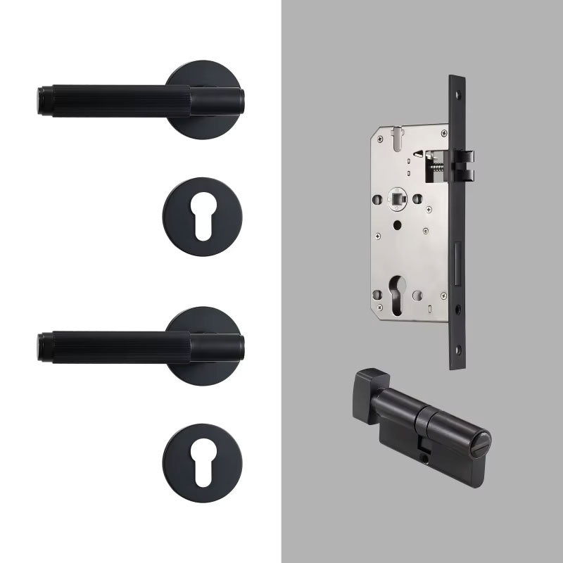 Dooroom Brass Mute Door Lock Set Modern Stripe Black Interior Bedroom Bathroom Wood Lever Dummy Handle DOOROOM