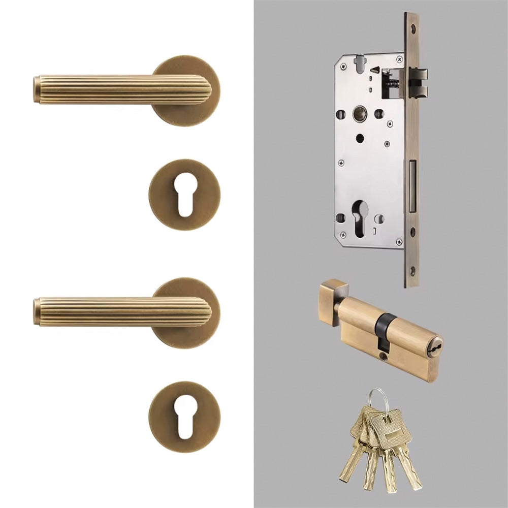 Dooroom Brass Door Lock Set Modern Stripe Matt Silver Interior Bedroom Bathroom Double Wood Door Lever Dummy Privacy Passage DOOROOM