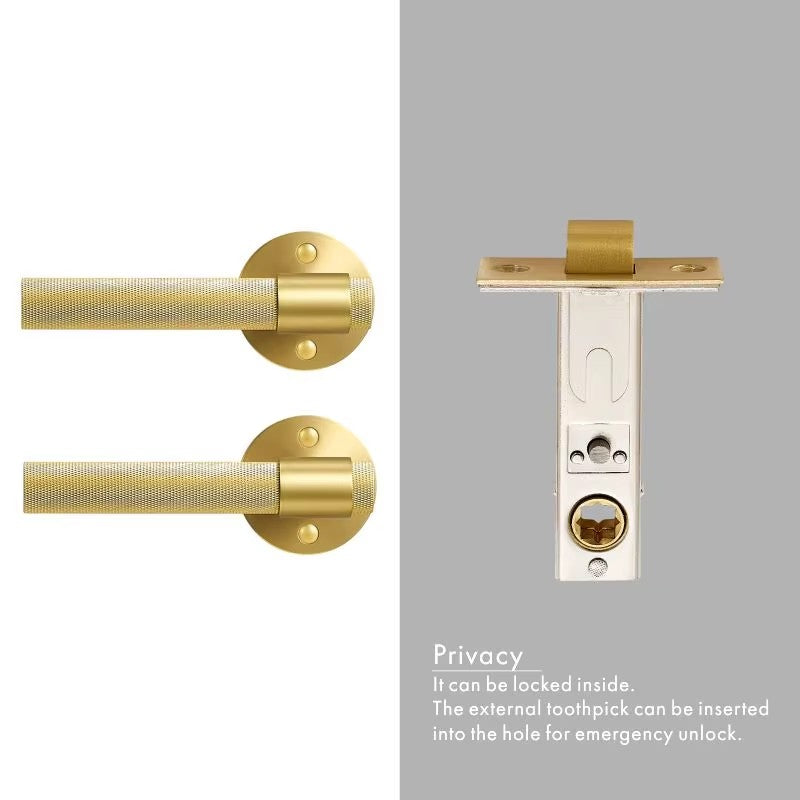 Dooroom Brass Knurled Door Lock Set Black Gold Interior Bedroom Bathroom Double Wood Door Lever Set Dummy Privacy DOOROOM