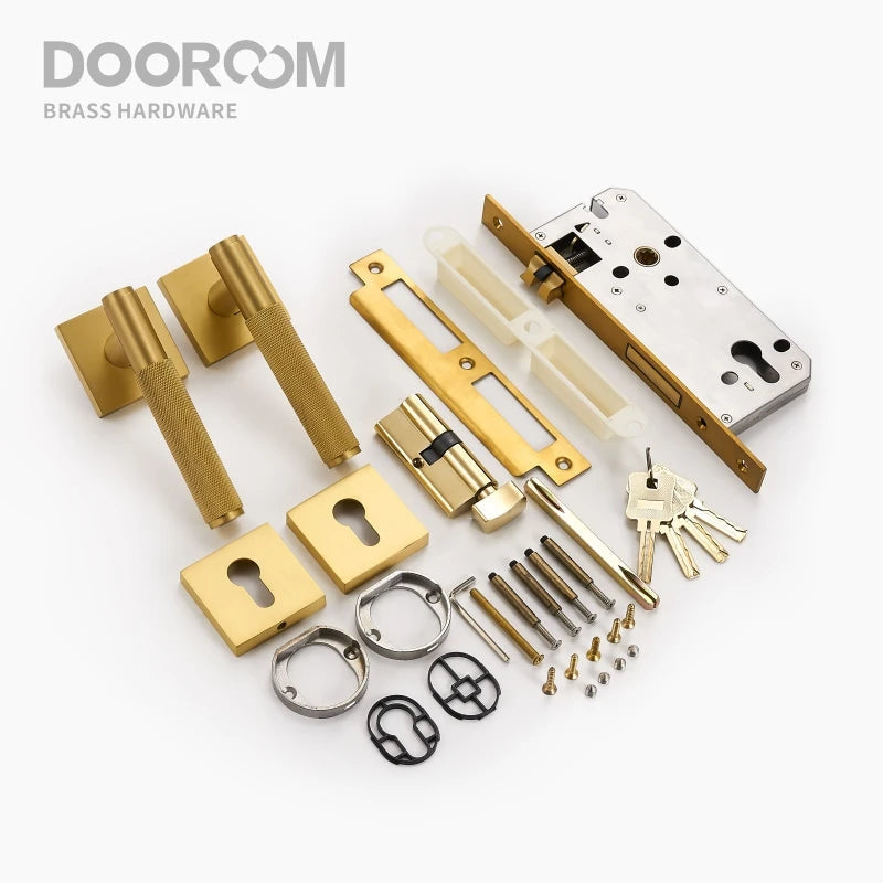 Dooroom Brass Door knurled handle Set Modern Interiror Bedroom Bathroom Door Lever Set Dummy Privacy Passage lock DOOROOM