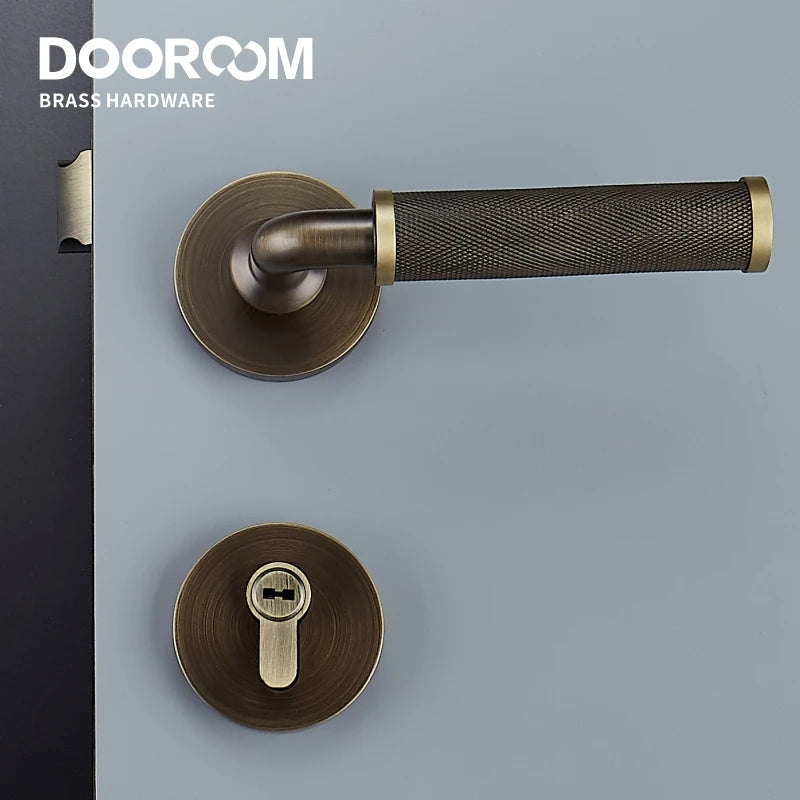 Dooroom Brass Knurled Door Lock Set Modern Interior Bedroom Bathroom Double Wood Door Lever Set Dummy Knob Privacy Passage Locks DOOROOM