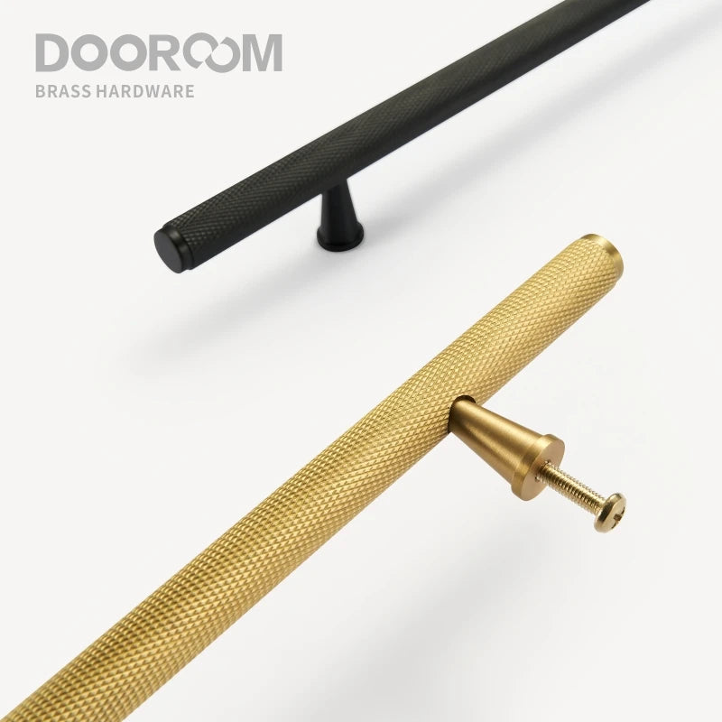 Dooroom Brass Long Furniture Handles Knurled  Wardrobe Dresser Cupboard Cabinet Drawer Refrigerator Door Pulls Knobs DOOROOM