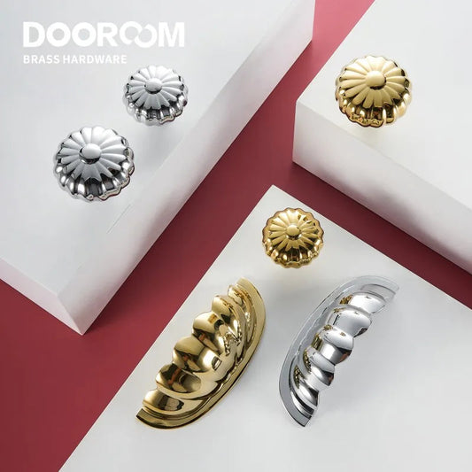 Dooroom Brass Furniture Handles Modern Pumpkin Shiny PVD Gold Bright Chrome Wardrobe Dresser Cupboard Cabinet Shoe Box Knobs DOOROOM