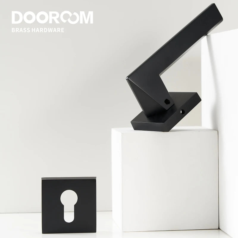 Dooroom Brass Door Lock Set Modern Black Interior Bedroom Bathroom Double Wood Door Lever Set Dummy Lock Handle DOOROOM