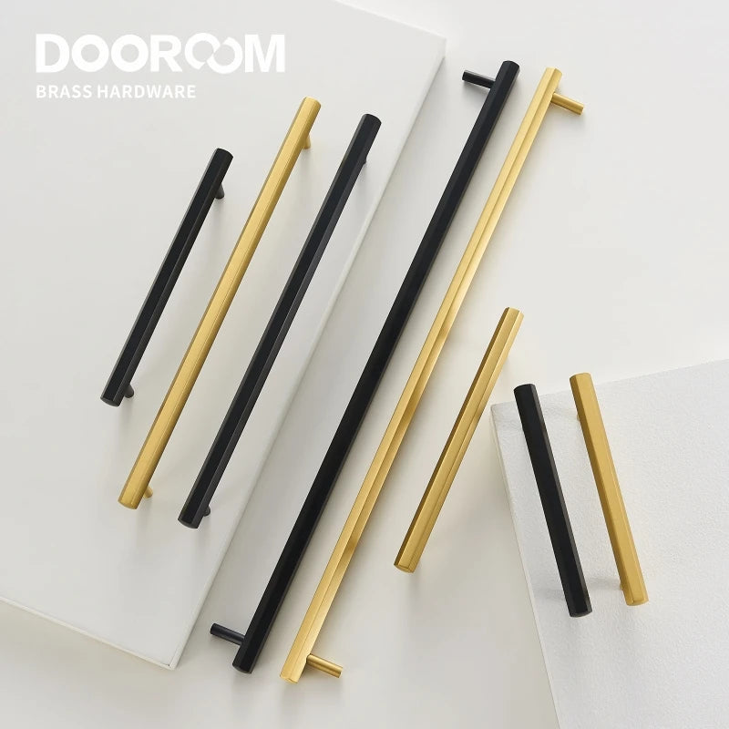 Dooroom Brass Hexagon Furniture Handles Long Modern Pulls Cupboard Wardrobe Dresser Shoe Box Drawer Cabinet Knobs DOOROOM