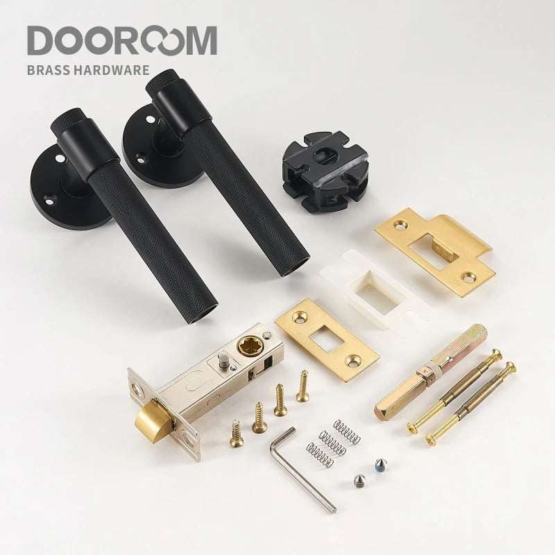 Dooroom Brass Knurled Door Lock Set Black Gold Interior Bedroom Bathroom Double Wood Door Lever Set Dummy Privacy DOOROOM