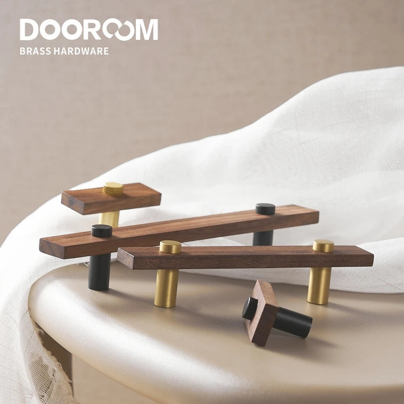 Dooroom Walnut Brass Furniture Handles Long Modern Pulls Cupboard Wardrobe Dresser Shoe Box Wine Bar Drawer Cabinet Knobs DOOROOM
