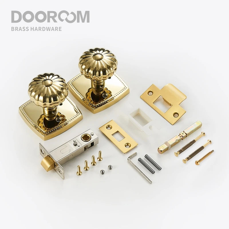 Dooroom Privacy Door Lock Set Shiny Gold PVD Keyless Knob Bathroom Bedroom Latch Pumpkin Like DOOROOM