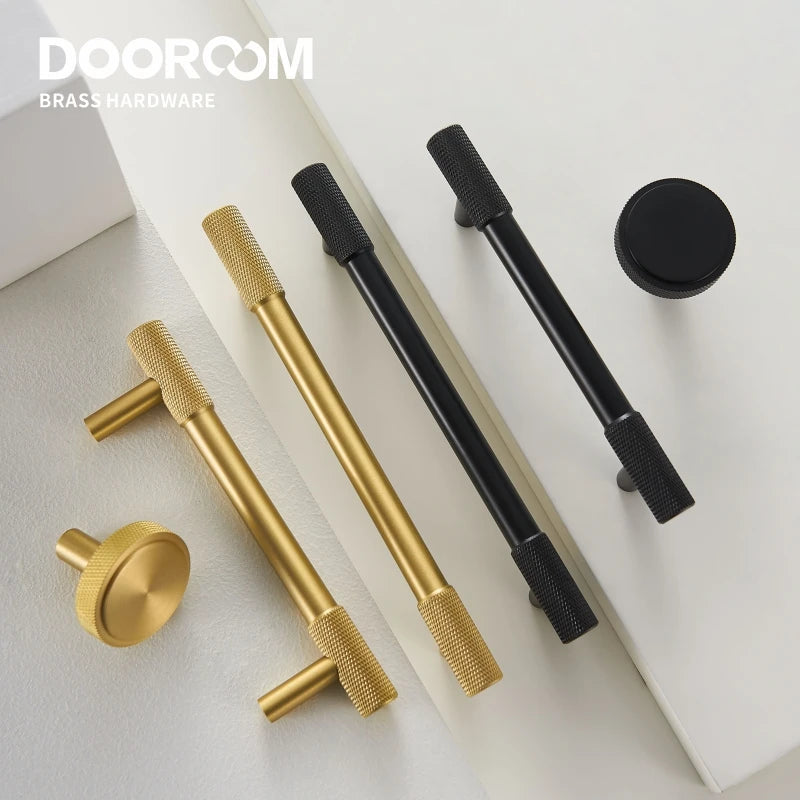 Dooroom Brass Knurling Furniture Handles Long Round Modern Pulls Cupboard Wardrobe Dresser Shoe Box Drawer Cabinet Wine Bar Knob DOOROOM