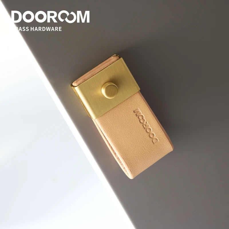 Dooroom Brass&Leather Furniture Handles Nordic Modern Wardrobe Dresser Cupboard Cabinet Drawer Shoe Box Wine Bar Pulls Knobs DOOROOM