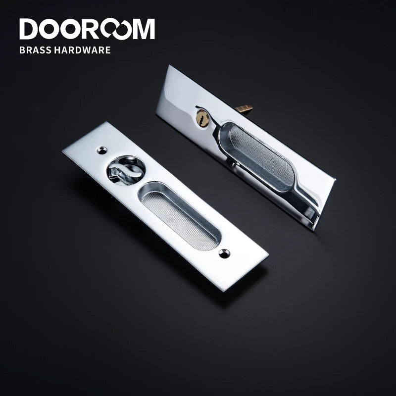 Dooroom Brass Sliding Door Lock Modern American Push Pull Hidden Handle Interior Living Room Bathroom Balcony Lockset With Keys DOOROOM