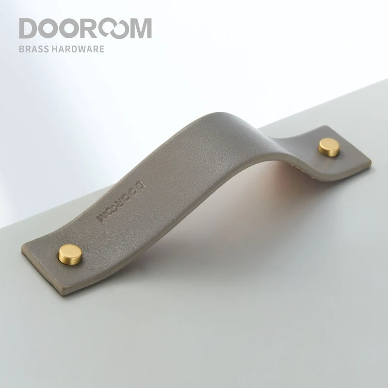 Dooroom Brass&Leather Furniture Handles Nordic Modern Wardrobe Dresser Cupboard Cabinet Drawer Shoe Box Wine Bar Pulls Knobs DOOROOM