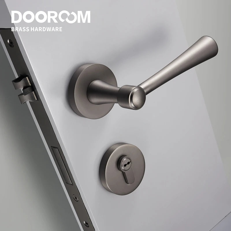 Dooroom Brass Door Lock Set Modern Light Luxury Interiror Bedroom Bathroom Double Wood Door Lever Set Dummy Handle Knob DOOROOM